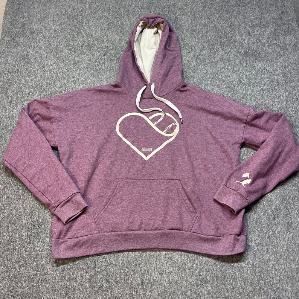 Baseballism Womens XL Hoodie Purple Heart Baseball Graphic Pullover Sweatshirt